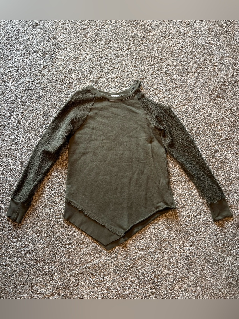 Red Haute Olive Green Pointed Hem  Asymmetrical Long Sleeve Top